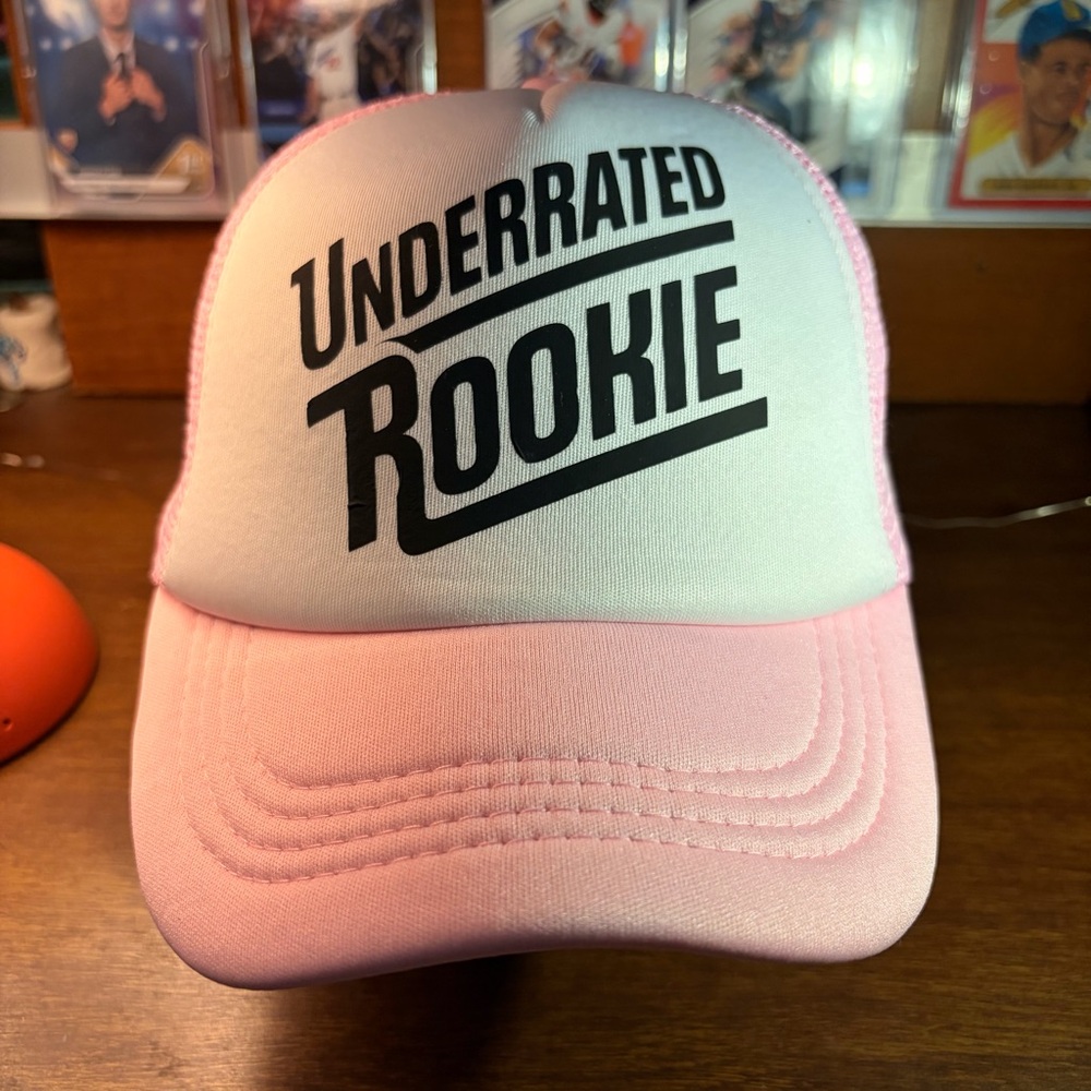 Underrated Rookie Kids Trucker Hat Pink White Mesh Snapback Baseball Cap